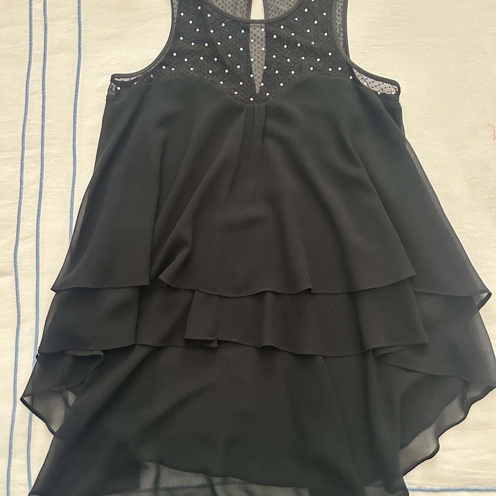 Bebe Black Mesh Top with Stud Accents